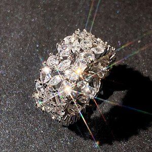 💥925 Silver Plated New Arrival Multiple Cuts Stones CZ Ring, MARR9385